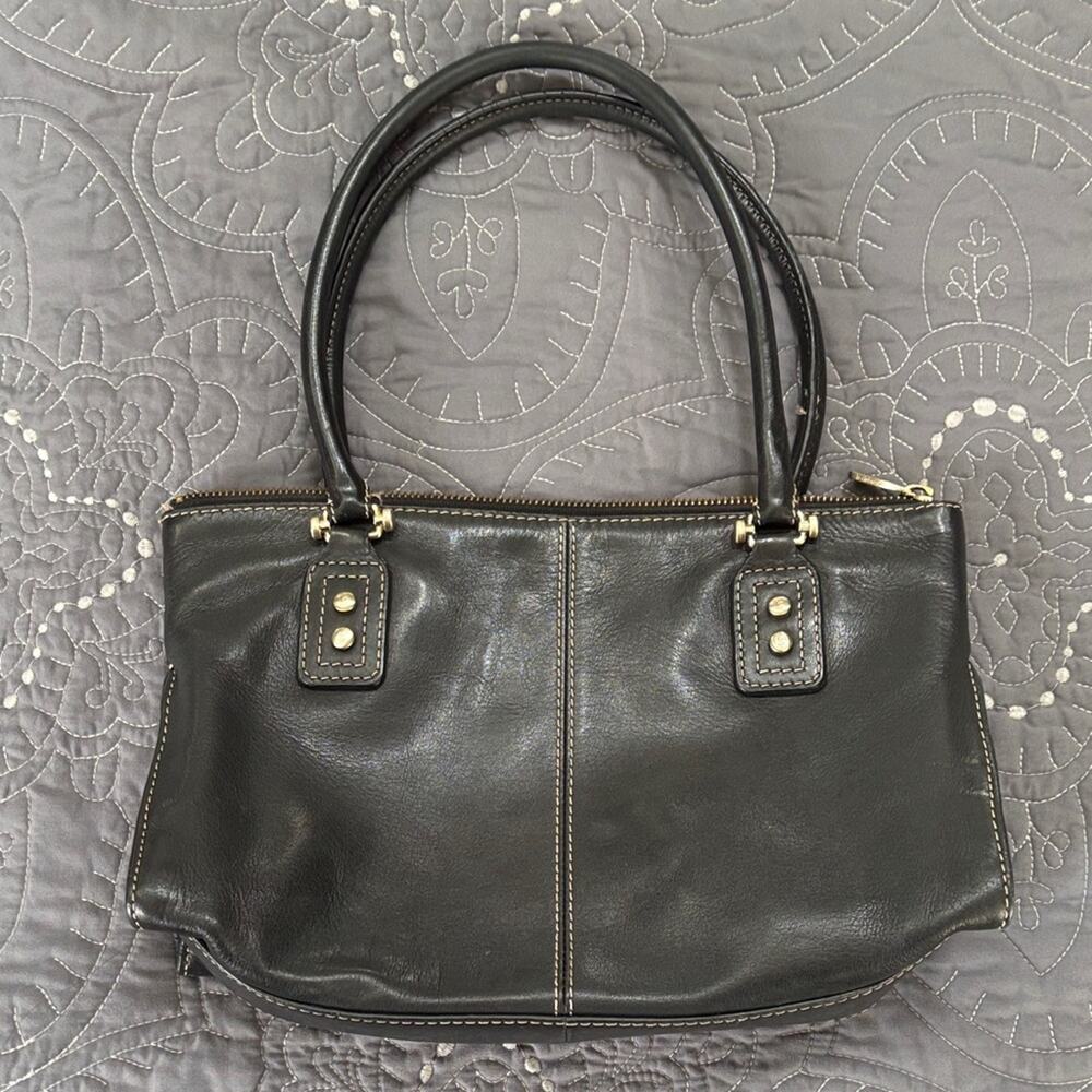 Liz Claiborne Black Leather Shoulder Bag with Gold-Tone Accents